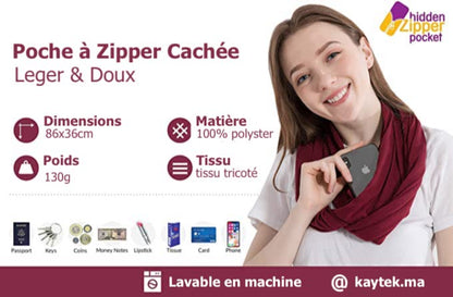 Echarpe à Poche Zipper Cachée Unisexe - Bordeaux