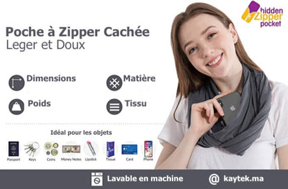 Echarpe à Poche Zipper Cachée Unisexe - Gris