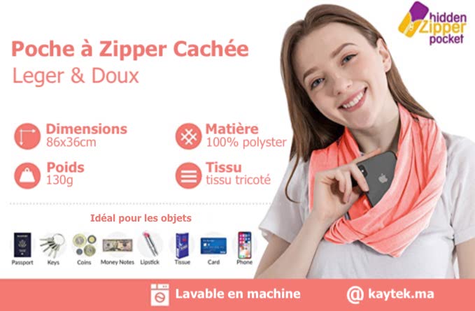 Echarpe à Poche Zipper Cachée Unisexe - Rose