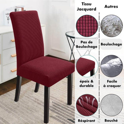 Housse de Chaise Extensible à Tissu Jacquard - Rouge Bordeaux