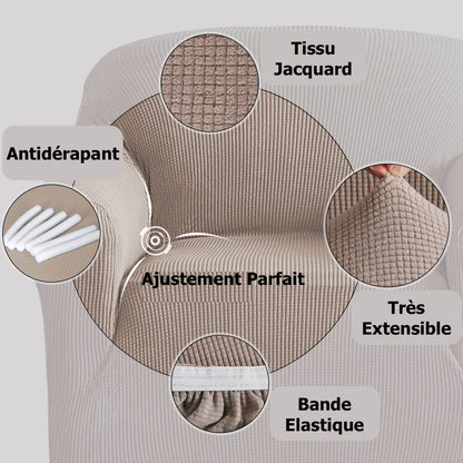 Housse Canapé Extensible à Tissu Jacquard - Beige Sable