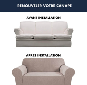 Housse Canapé Extensible à Tissu Jacquard - Beige Sable