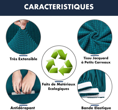Housse Canapé Extensible à Tissu Jacquard  - Turquoise