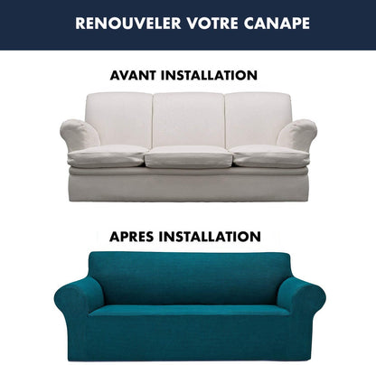 Housse Canapé Extensible à Tissu Jacquard  - Turquoise