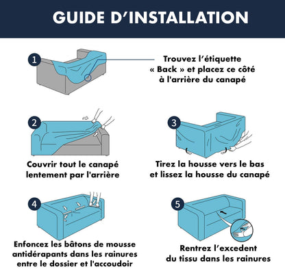 Housse Canapé Extensible à Tissu Jacquard - Bleu