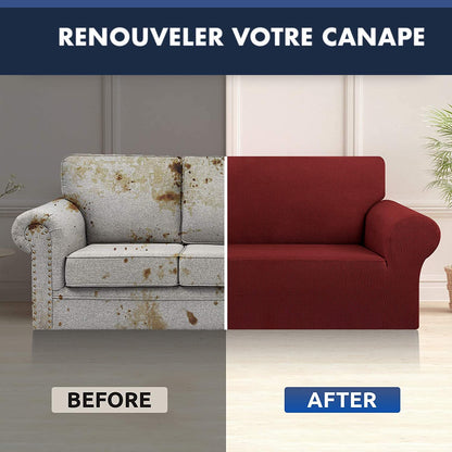 Housse Canapé Extensible à Tissu Jacquard - Rouge Bordeaux