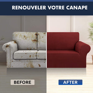 Housse Canapé Extensible à Tissu Jacquard - Rouge Bordeaux