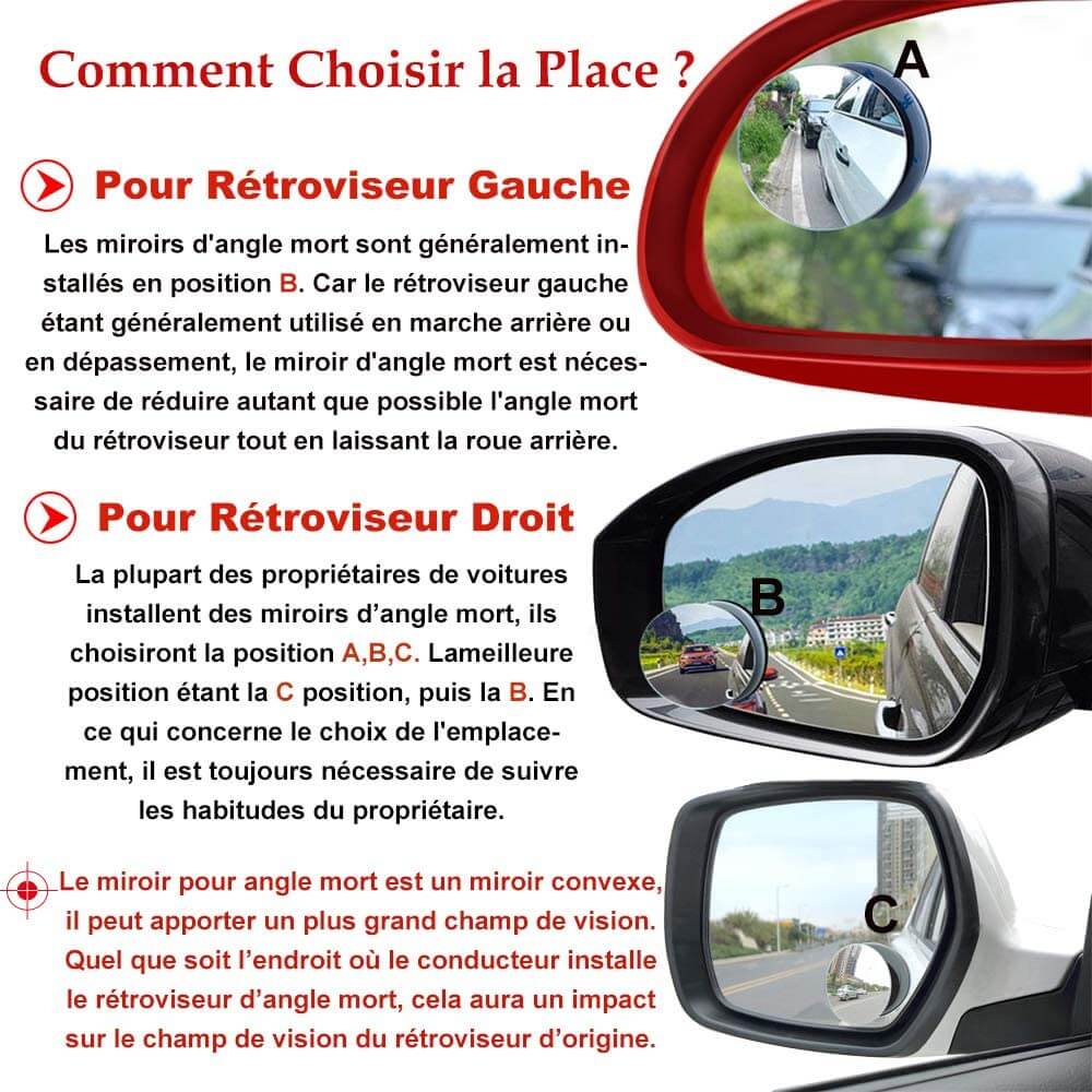 2 X Regulator D'angle Mort, Miroir D'angle For Voiture, For Tous Les  Voitures, Miroir Convex Angle Regulable