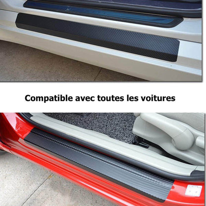 4 x Protections Seuil Porte de Voiture En Carbone 4D Universel Noir