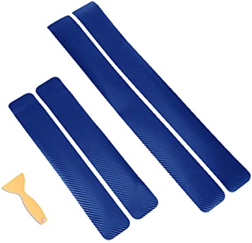 4 x Protections Seuil Porte de Voiture En Carbone 4D Universel Bleu