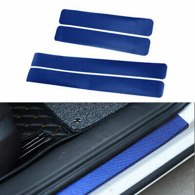 4 x Protections Seuil Porte de Voiture En Carbone 4D Universel Bleu