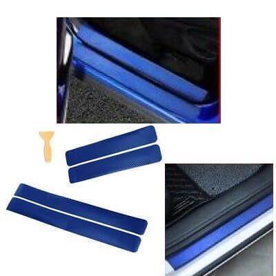 4 x Protections Seuil Porte de Voiture En Carbone 4D Universel Bleu