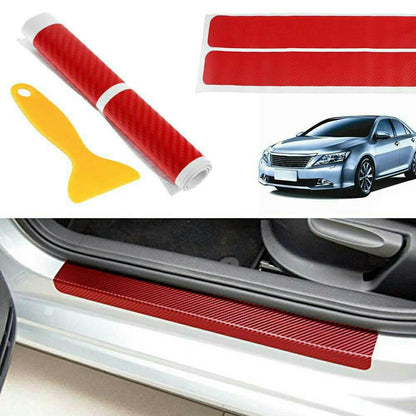 4 x Protections Seuil Porte de Voiture En Carbone 4D Universel Rouge