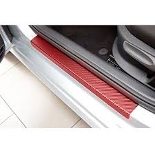 4 x Protections Seuil Porte de Voiture En Carbone 4D Universel Rouge