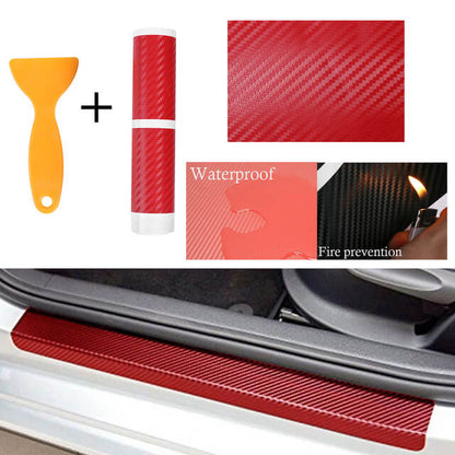 4 x Protections Seuil Porte de Voiture En Carbone 4D Universel Rouge