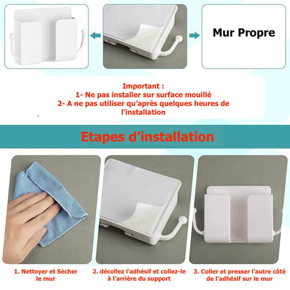 Support Téléphone & Chargeur Mural à 2 Crochets