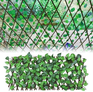 2x Clôtures Artificielles Rétractables en Bois et Feuilles Vertes
