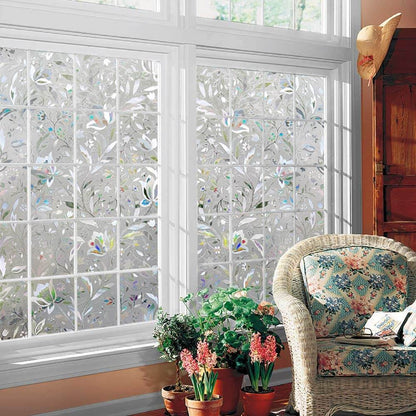 Film Décoratif Anti-regards pour Fenêtre 3D Statique - Motif Fleurs