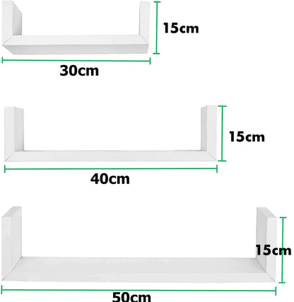 Lot de 3 Étagères Murales Flottantes Forme "U" en Bois MDF - Blanc