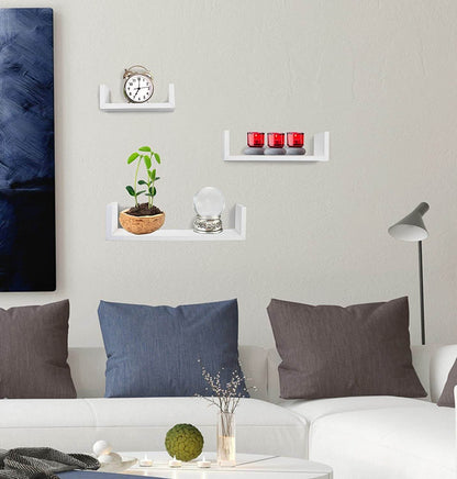 Lot de 3 Étagères Murales Flottantes Forme "U" en Bois MDF - Blanc