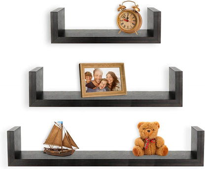 Lot de 3 Étagères Murales Flottantes Forme "U" en Bois MDF - Noir